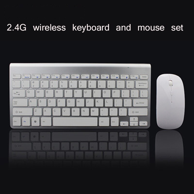 Wireless Keyboard Mini USB Keyboard With Mouse Combo For PC laptop TV Computer Rubber keycaps Ergonomic Noiseless keyboard: Silver