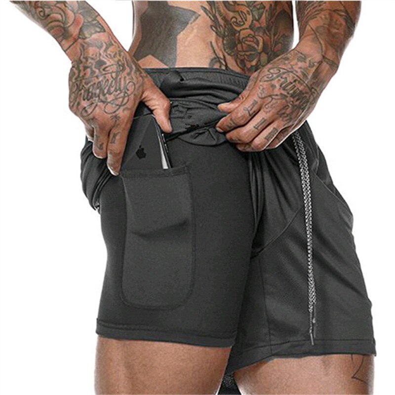 Hole motion pants men's bodybuilding clothing Pantalon men's jogger fitness bodybuilding casual stretch pants: Black shorts / XXL