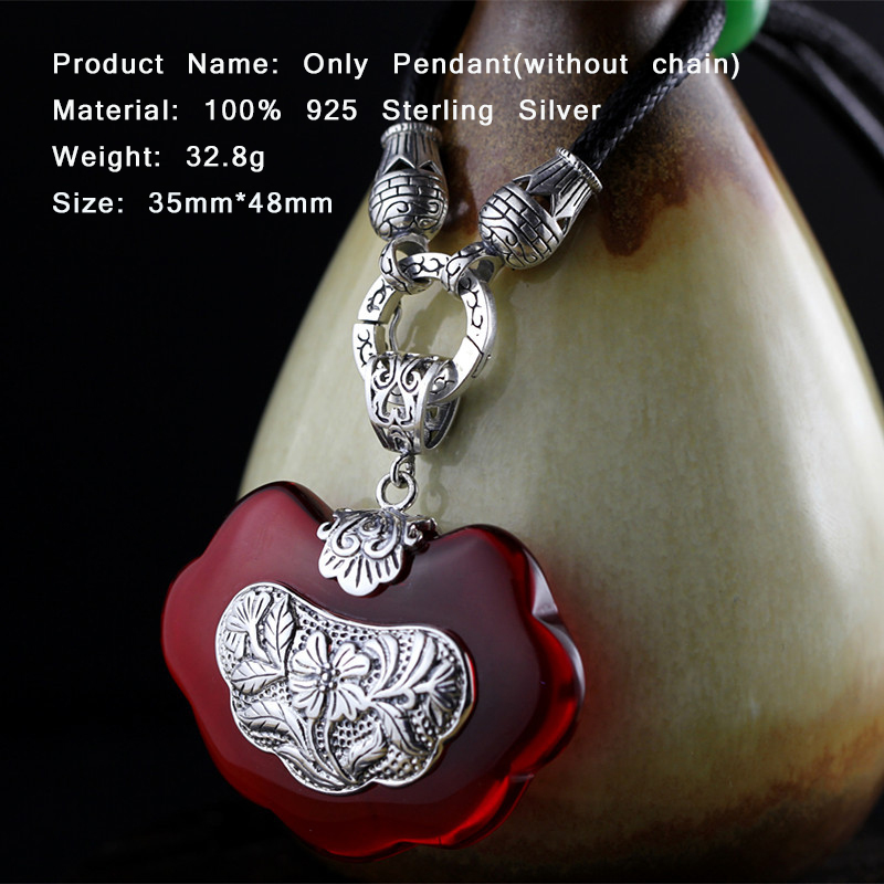 Klassische Granat verrotten Glück Schloss Halskette Anhänger Für Frauen 925 Sterling Silber Ethnische Blume Schmuck Liebhaber der murmeln SP48