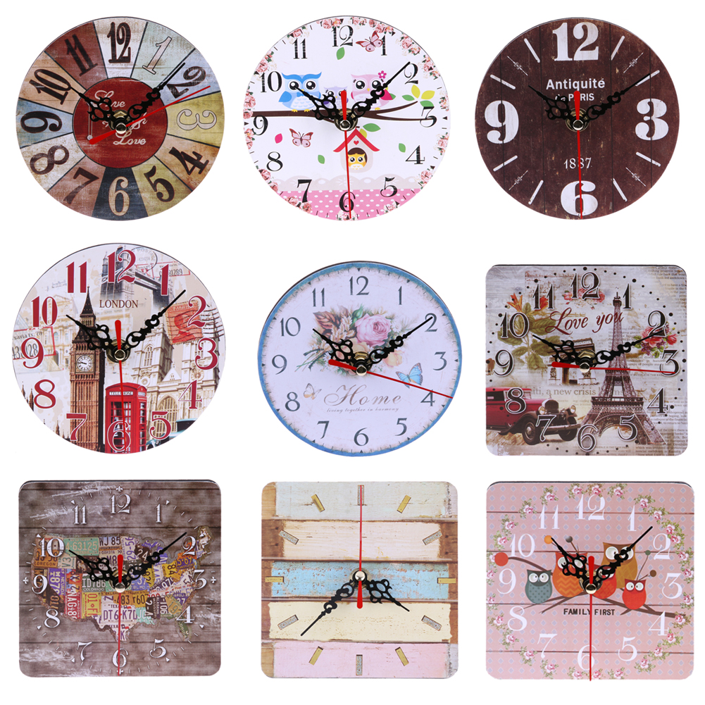Vintage Wooden Wall Clock Large Shabby Chic Rustic Kitchen Home Antique Style Beauty clock pattern Round photo glass
