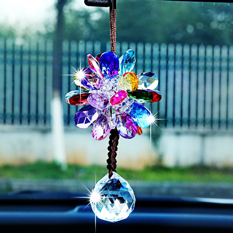 Pendentif de voiture Transparent cristal flocons de neige décoration Suspension ornements soleil receveur fleur suspendus garniture de noël: B Colorful 