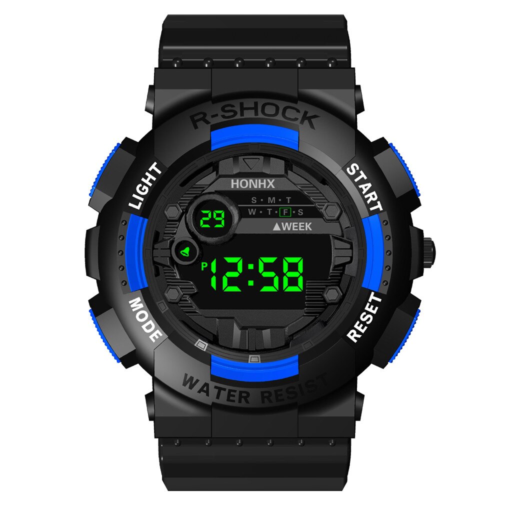 Honhx Luxe Heren Digitale Led Horloge Datum Sport Mannen Outdoor Elektronische Horloge Casual Sport Led Horloges Relogio Digitale: Blue