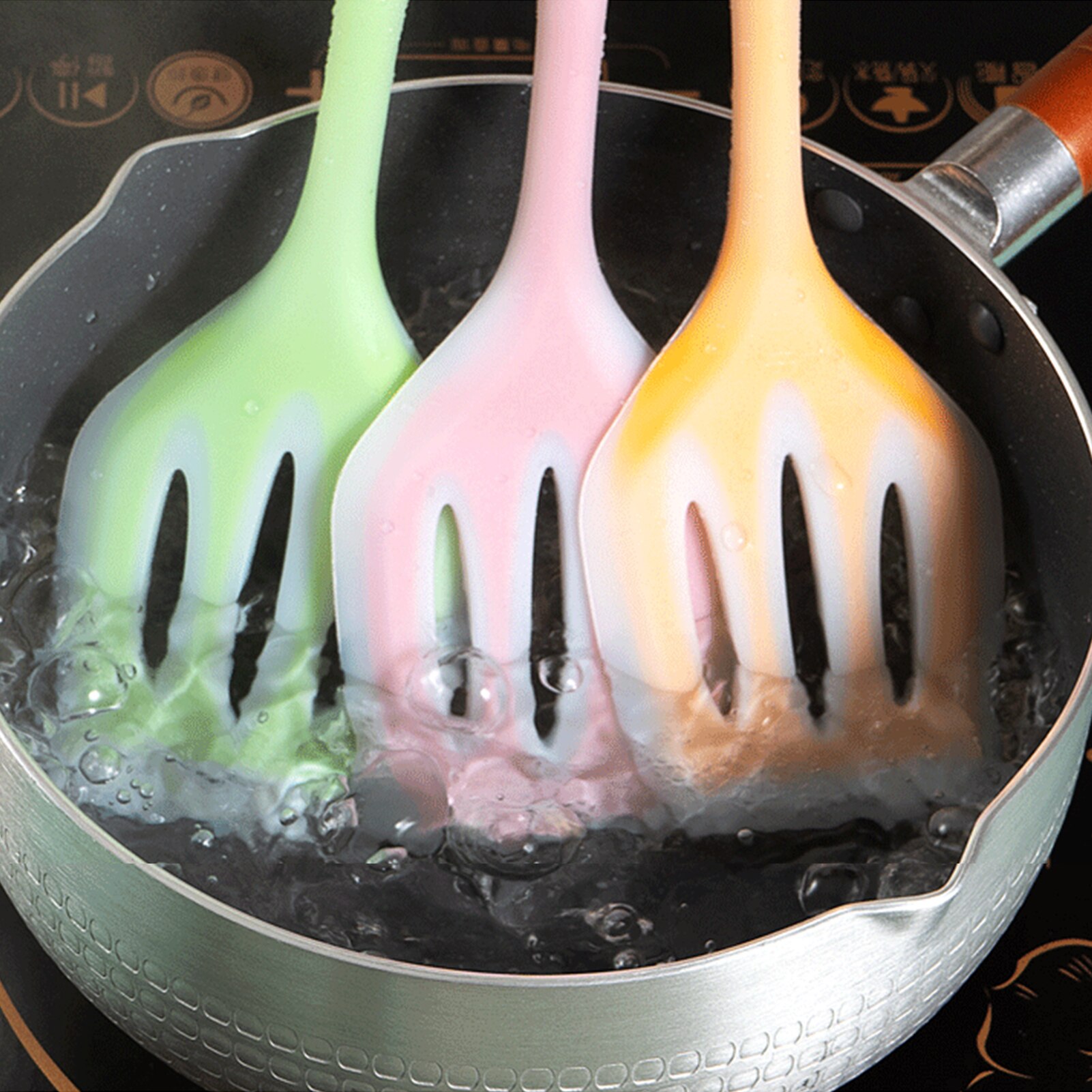 Food Grade Silicone Slotted Turner Nonstick Hollow Kitchen Utensils Spatula for Cooking