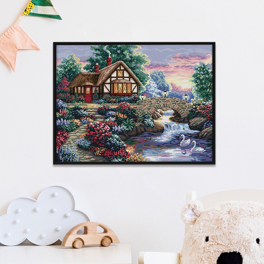 Handmade DIY Ecological Cotton Thread Stock Printing Cross Stitch Landscape Series Kit Family Decoration Painting