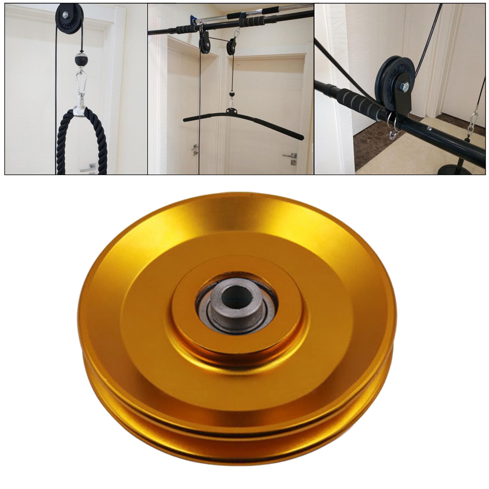 Bearing Pulley Wheel Cable Gym Equipment Parts, Aluminium Alloy, Sturdy and Durable: Gold 110mm