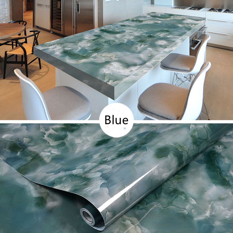 60cm*5M Marble Pattern Wall Stickers Wallpaper Kitchen Renovation Stickers Waterproof Oil-proof PVC Imitation Marble Stickers: Blue