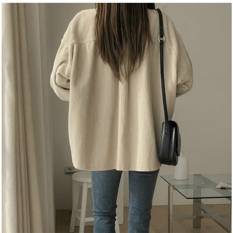 Women Solid Cotton Corduroy Collared Shirt