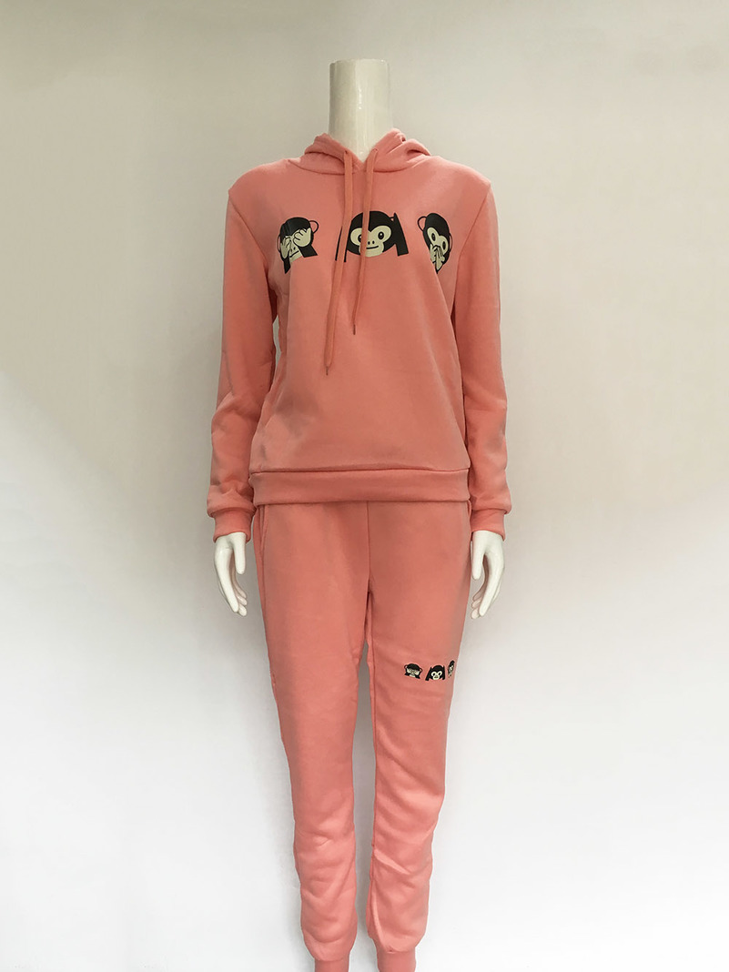 Monkey Hooded cute Suit Set Women Tracksuit Two-piece Sport Style Outfit Jogging Sweatshirt Fitness Lounge Sportwear