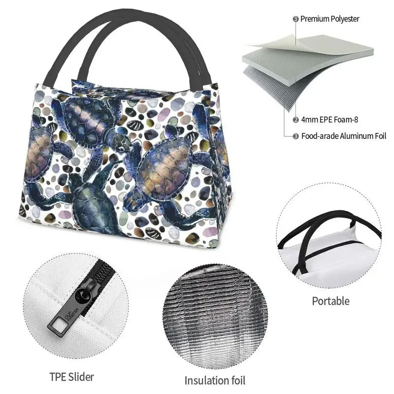 Funny Sea Turtles Insulated Lunch Bag for School Office Watercolor Sea Animal Waterproof Thermal Cooler Bento Box Women