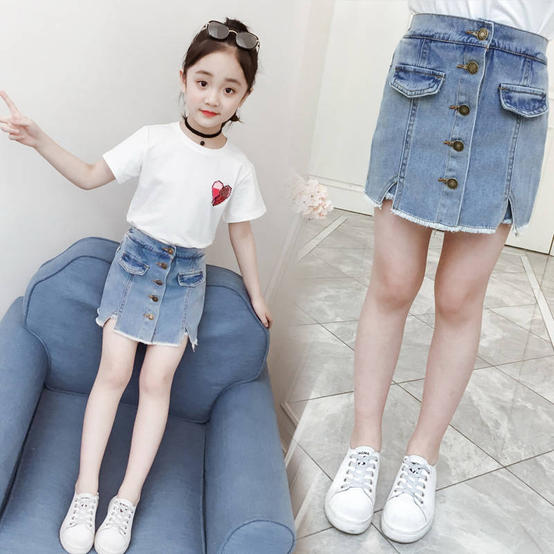 Summer Toddler Teenage Big Girls Denim Skirts Children Clothes Girl Skirt Jean A-Line Kids Bottoms Jeans 2 3 4 5 6 7 Years