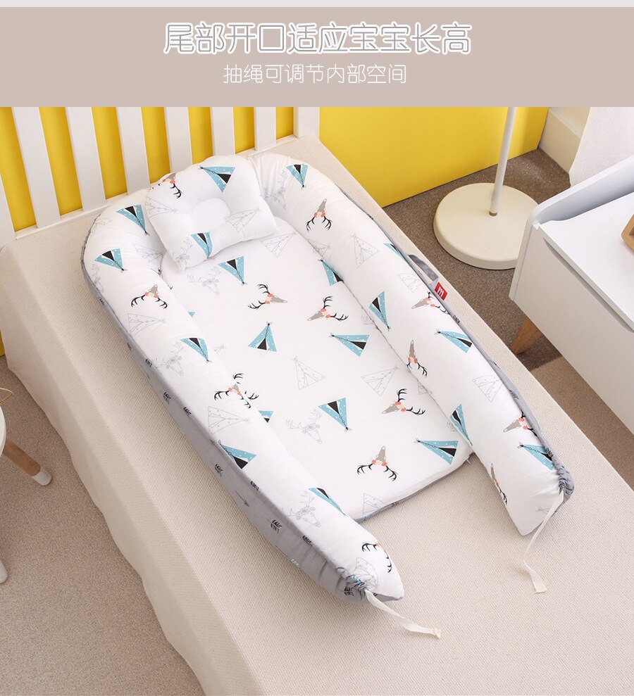Mini berceau nordique Portable pour -né, impression de dessins animés, barrières de sommeil confortables dans le berceau pour Protection latérale, lit d&#39;enfant