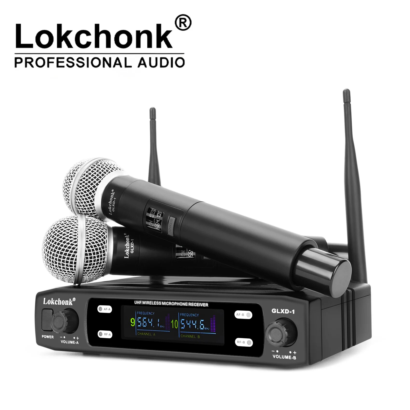 GLXD1 Wireless Microphone System Dual Channel UHF Fixed Frequency Cordless Handheld Dynamic Mic For Karaoke Party: black