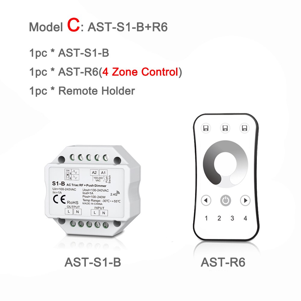 220v triac lysdæmpere  rf2.4g trådløse fjernbetjening trykkontakt led pære lampe  ac 110v 230v 220v smart wifi led lysdæmper lyskontakt: Model c
