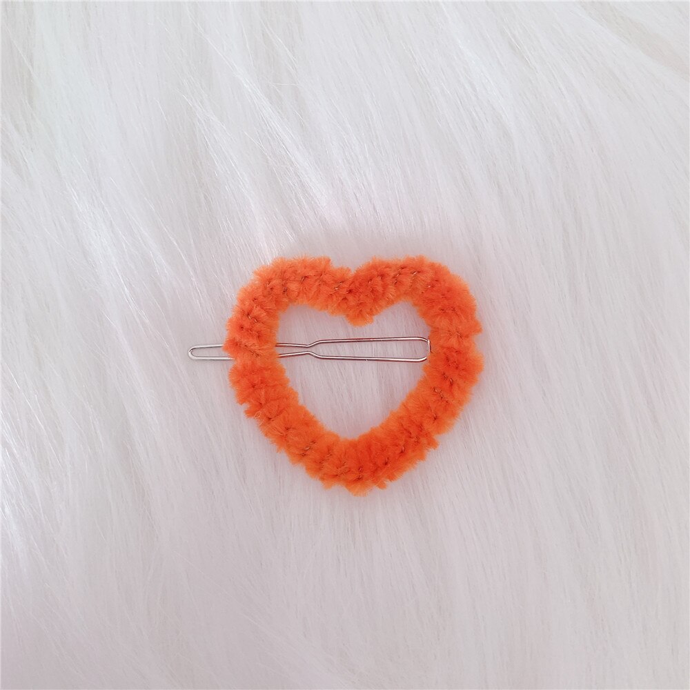 Kolorowe pluszowe niewypełnione serce Out spinki do włosów dla kobiet dziewczyna śliczne Harajuku Vintage akcesoria do włosów prezenty oświadczenie Trendy biżuteria: orange 2