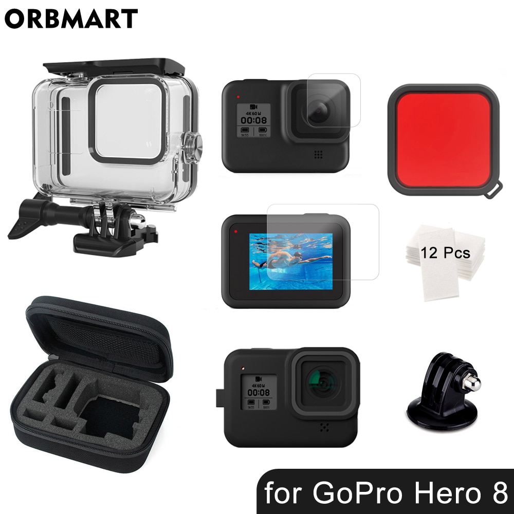 Funda impermeable de 30m para GoPro Hero 8, carcasa para buceo, cubierta protectora de buceo, montaje para para cámara, accesorios de color negro, impermeable hasta 60m