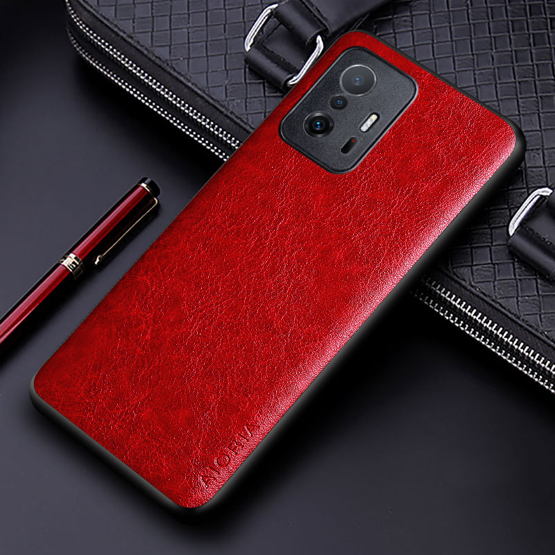 Luksusowe etui ze skóry PU dla Xiaomi Mi 11T zawodowiec 5G z biznesowym pokrowcem na telefon w jednolitym kolorze dla Xiaomi mi 11t zawodowiec etui funda: ABS / Czerwony