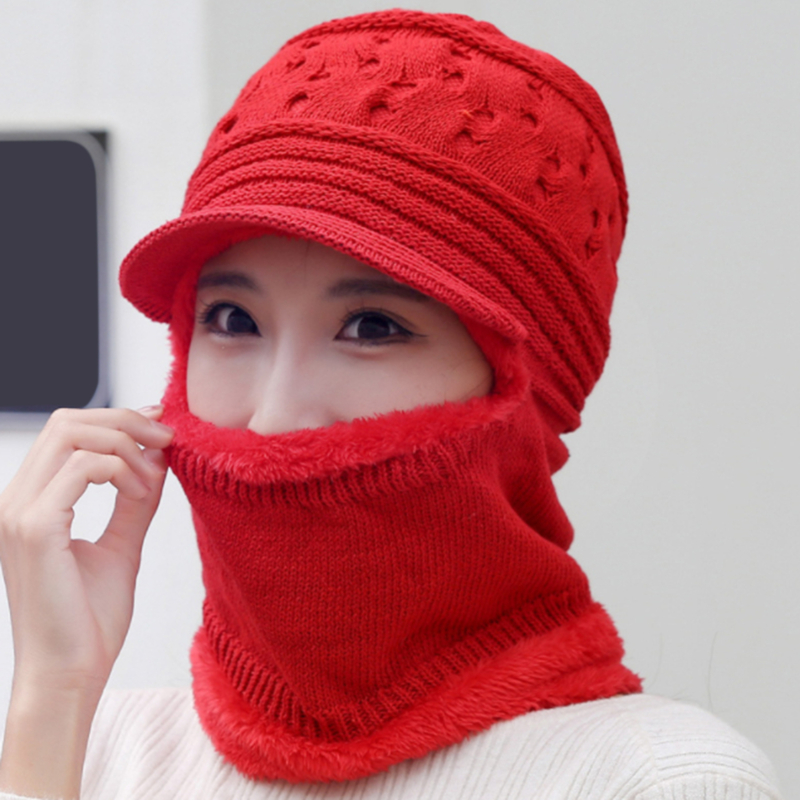 Senhoras inverno quente corda agulha forro de pelúcia quente à prova de vento capa completa cordão earmuffs com capuz czapki zimowe dla dziewczynki