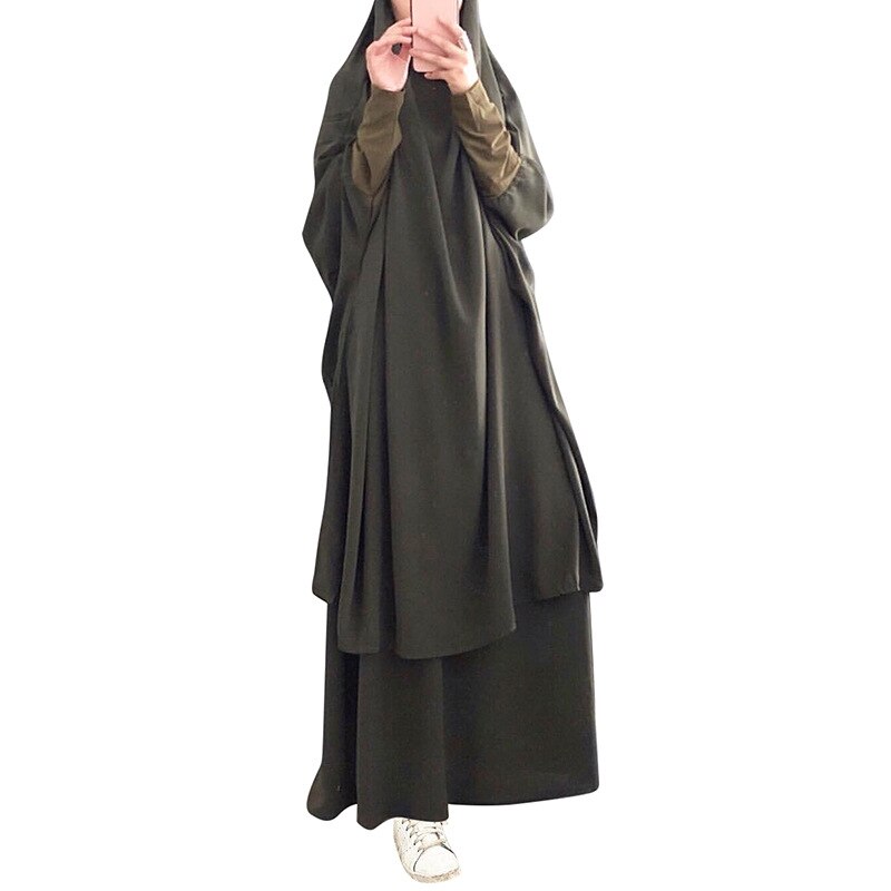 Eid hupullinen musliminaiset hijab mekko rukous vaate jilbab abaya pitkä khimar ramadan puku abayas hame setit islamilaiset vaatteet niqab: Armeijan vihreä