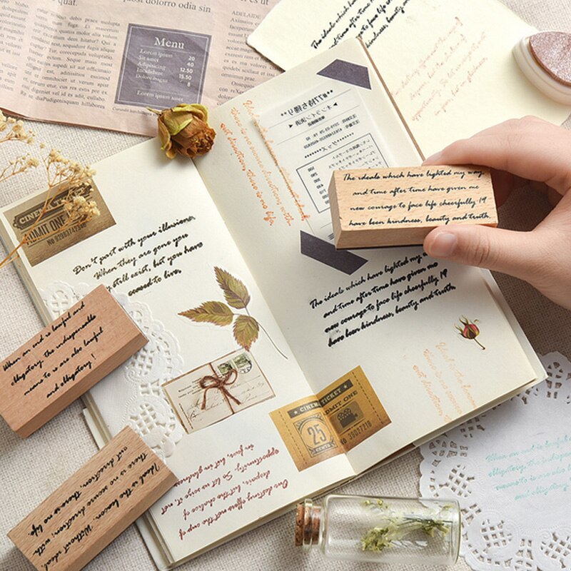 Letras Vintage serie estampillas madera DIY artesanía de madera de caucho sello, para Scrapbooking papelería