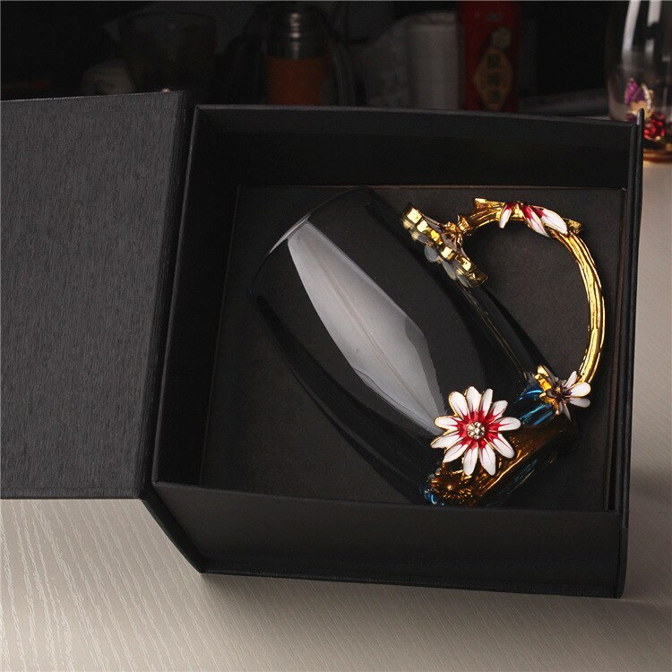 Daisy carved enamel water cup Cup color flower cup heat resistant glass