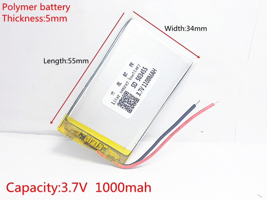 3.7 V 1000 mAh 503455 Lithium Polymer LiPo Oplaadbare Batterij ion cellen Voor Mp3 Mp4 Mp5 DIY PAD DVD E-Book bluetooth headset