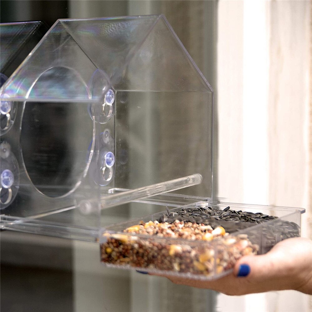 20 x 10 x 20cm akryl gennemsigtigt fuglefodervindue til fuglefoderbakke til fuglehus sugekop montering hustype foderautomat