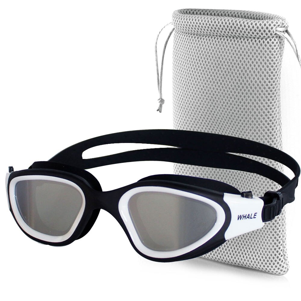 Voksen anti-tåge uv beskyttelseslinse mænd kvinder svømningsbriller vandtæt justerbare silikone svømmebriller i poolen: Hvid med taske