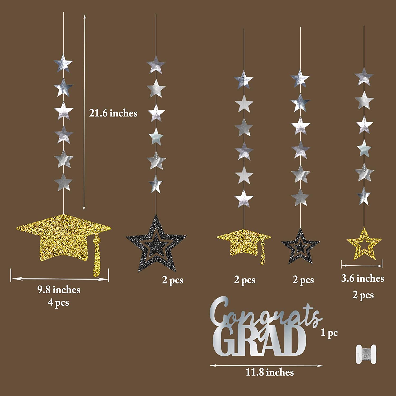 2022 Graduation Congratulation Party Hat Banner Paper Cap Star Garland Wall Hanging for School Congrats Grad Balloons Decoration: 12Pcs Star Cap
