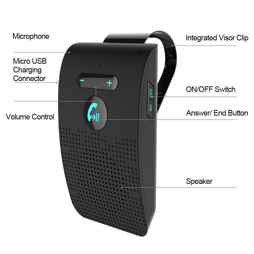 Car Bluetooth Handsfree Kit Sun Visor Clip Audio Receiver Speakerphone Wireless Speaker Music Player V5.0 Bluetooth