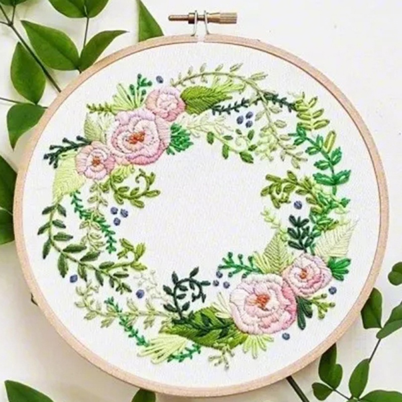 3D Embroidery DIY Kit Flowers Pattern Cross Stitch Bamboo Embroidery Hoop Handmade Crafts Sewing Supplies