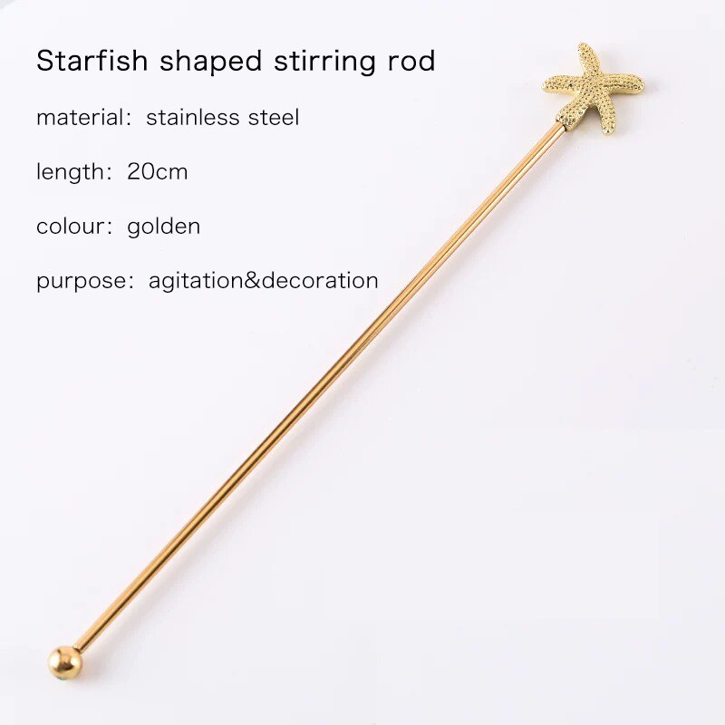 Bar Soul Stirrer 304 Stainless Steel Cocktail Coffee Juice Milk Drinkware Stirring Rod Mixing Spoon Bar Tools: starfish golden