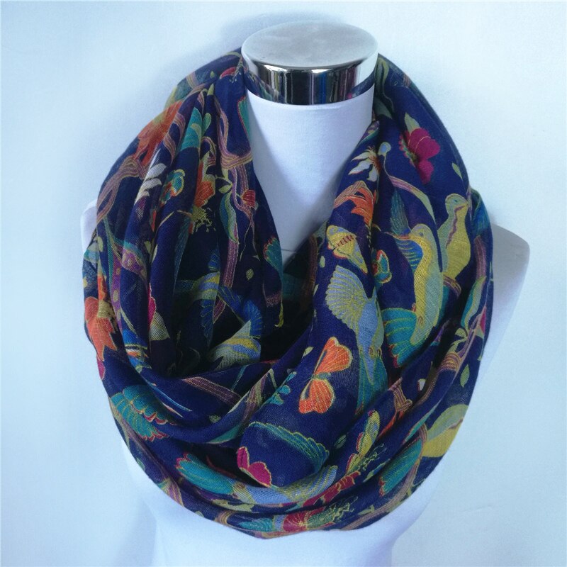Magpie Bird print Viscose Match Ipek Esarp loop Scarves Flower Infinity Scarf spring Wraps ring scarf for women: AXHNWB04