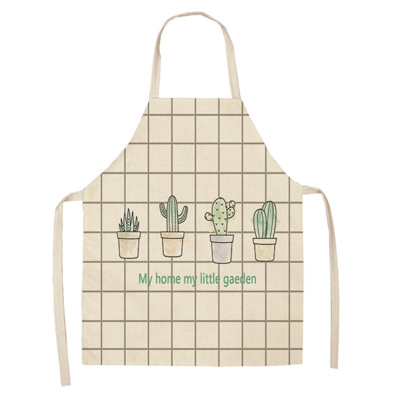 Tablier de cuisine motif Cactus pour femme, sans manches, en coton et lin, bavettes de cuisson à domicile, outils de nettoyage, 53x65cm, 1 pièce: 2WQ-WQL0017-6