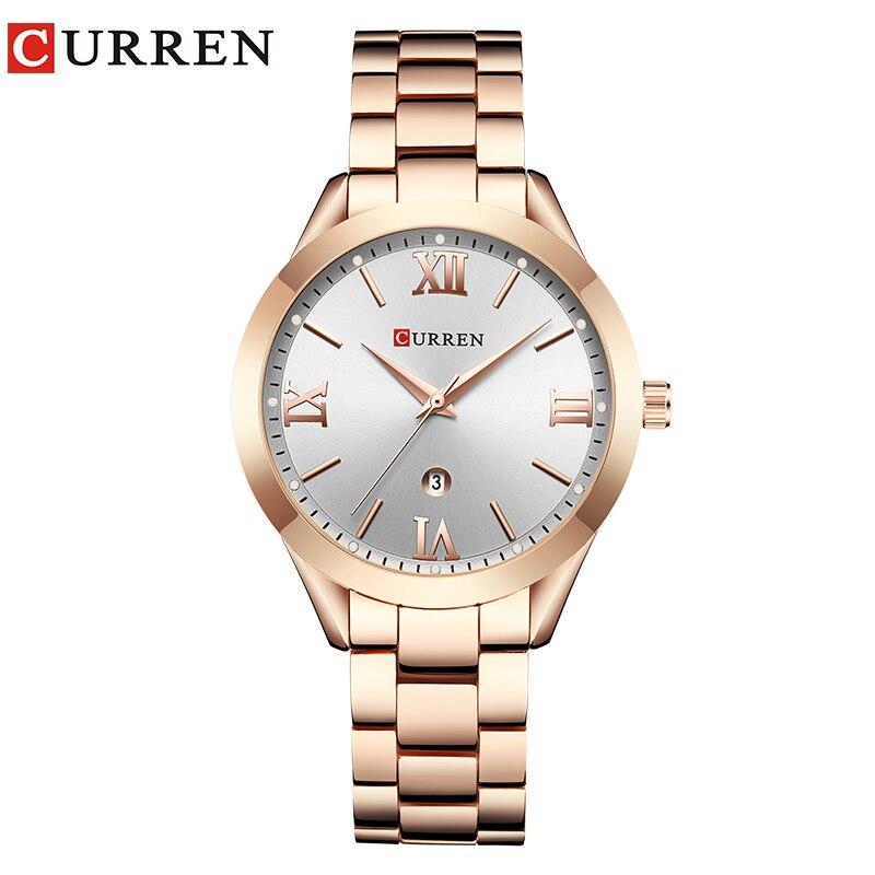 Casual Dames Polshorloge Rvs Jurk Vrouwen Horloges Kalender Analoge Quartz Vrouwelijke Klok Dames: rose white
