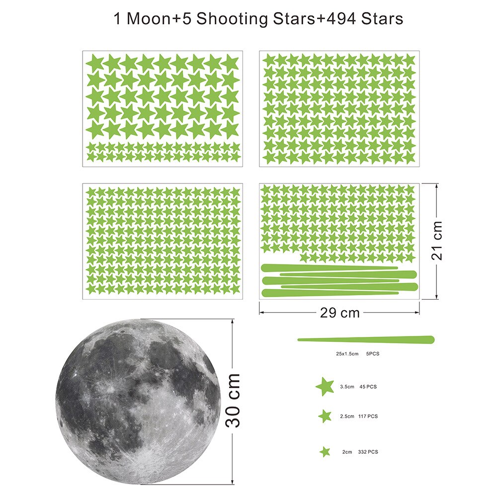 Glowing Moon Shooting Star Wall Stickers Home Decor Glow In The Dark Vinyl Babyroom Bedroom Living Room Decoration: Default Title