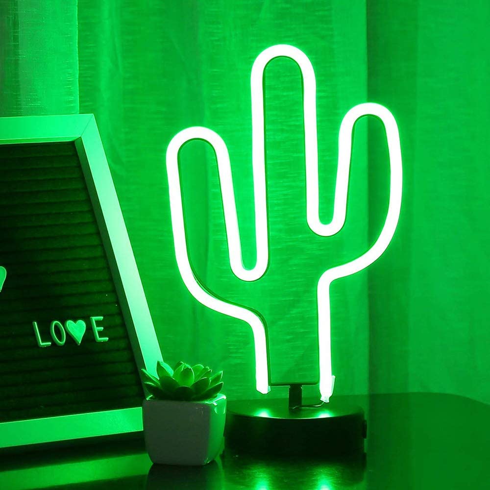 Cactus Neon Licht Tafel Decor Neon Borden Voor Slaapkamer Kids Met Houder Base Batterij En Usb Aangedreven Nachtlampje Thuis decoratie