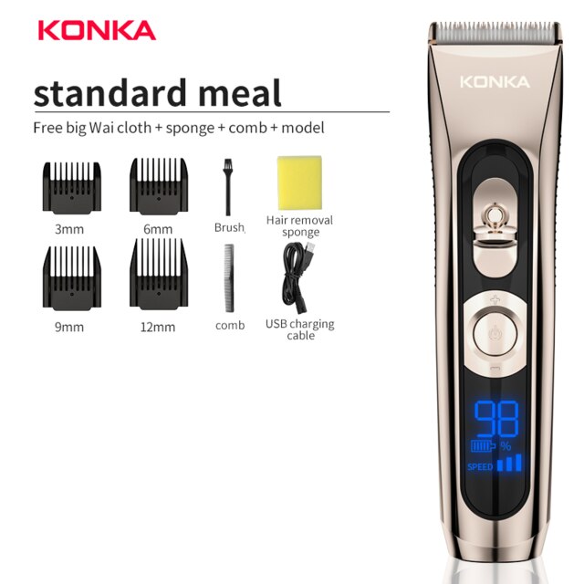 KONKA Electric Washable Rechargeable Metal Body Hair Clipper Barber Trimmer With Carbon Steel Cutter Head: Default Title