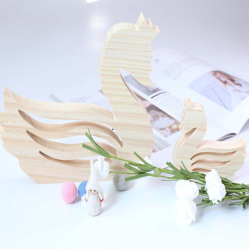 2Pcs Natural Wooden Swan Cute Animals Blocks Toy Emulation Swan Models Baby Kids Learning Toys Special for Children