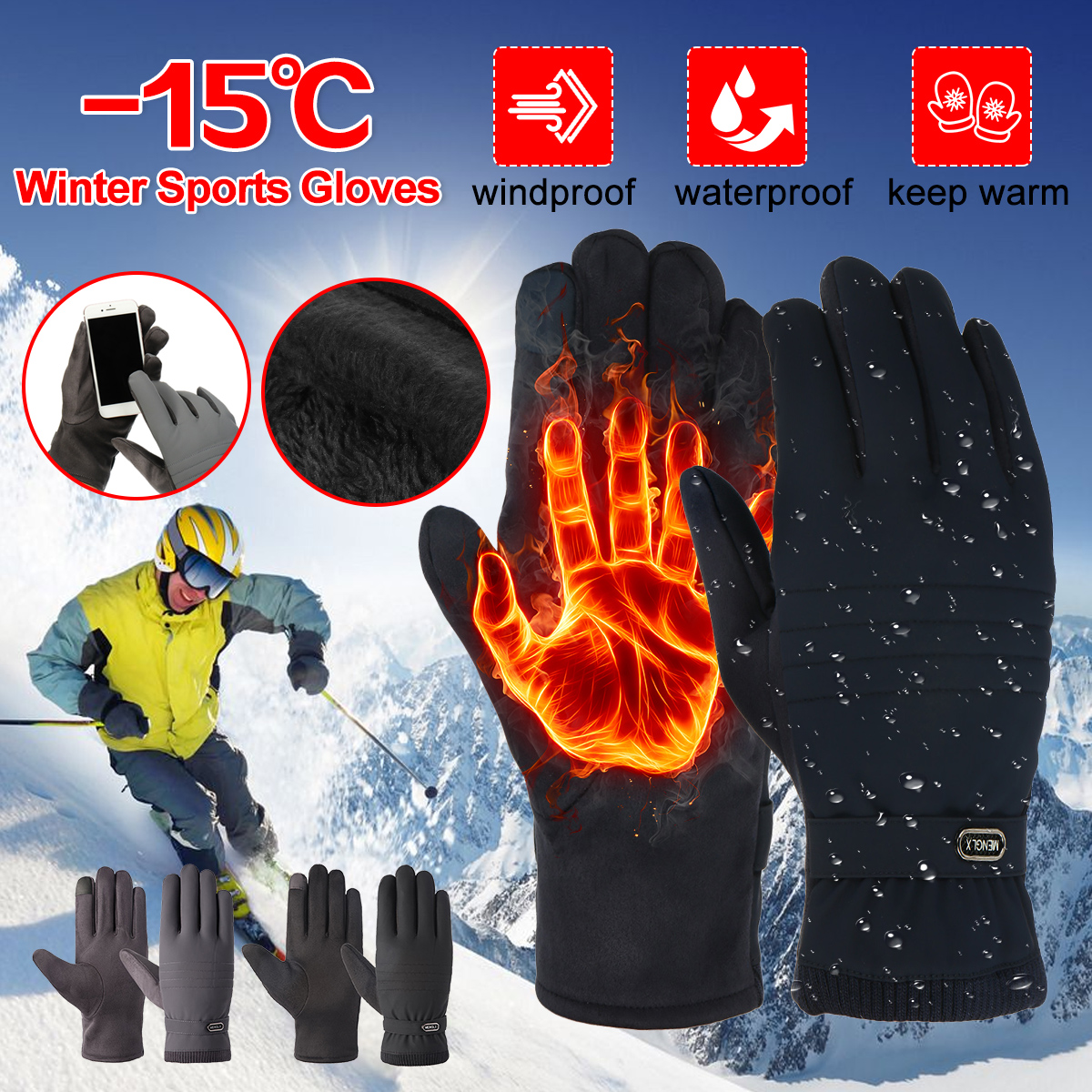 Mannen Vrouwen Winter Warm Snowboard Handschoenen Sneeuw Handschoenen Waterdichte Dikke Antislip Thermische Touchscreen Ski Handschoenen Outdoor Sport
