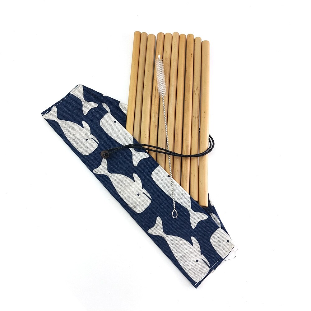 Bamboo Drinking Straw Cutlery with Pouch Biodegradable Alternative to Plastic Stainless Straws Reusable Eco-friendy Clean Brush: White Whale