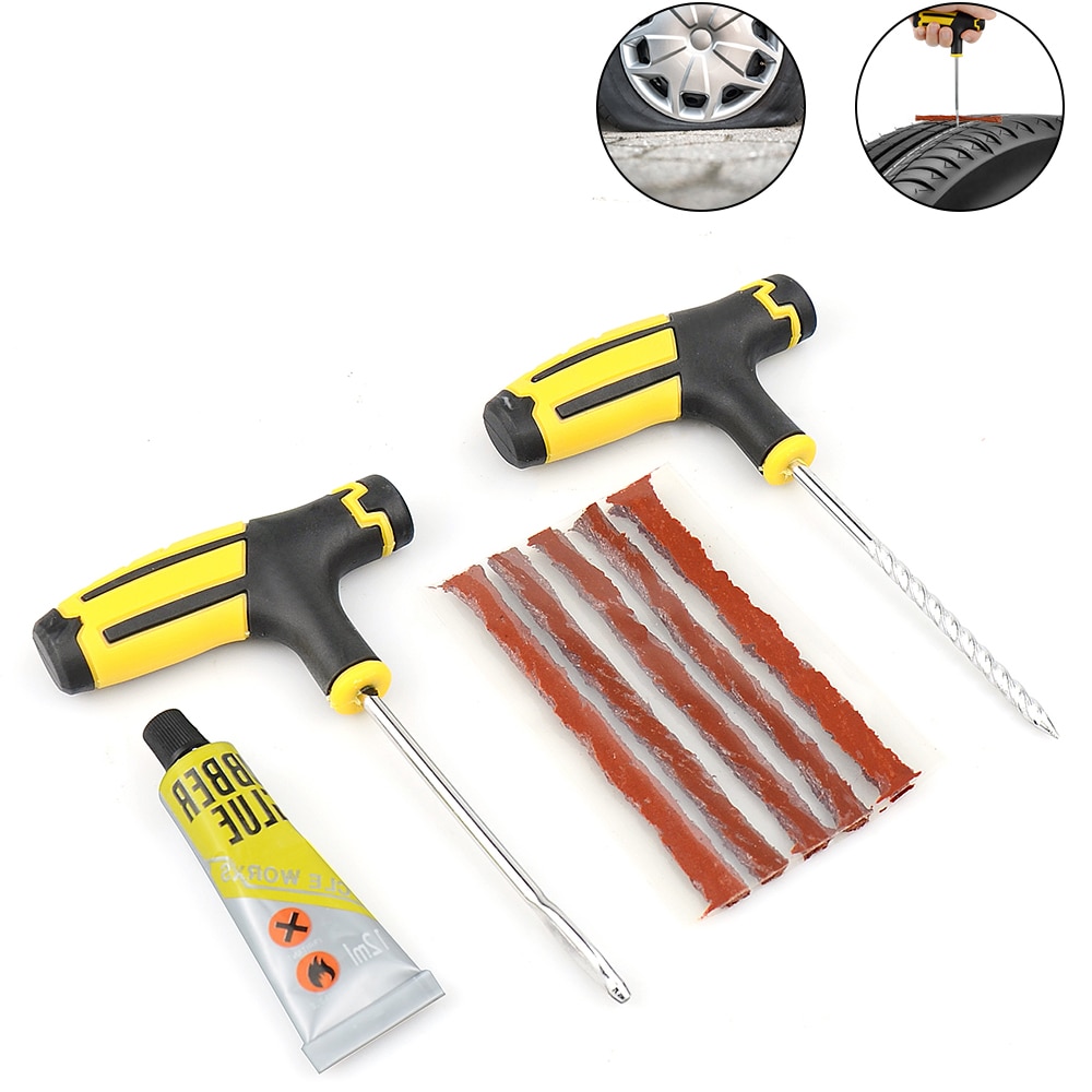 Car Tire Repair Tools Tire Repair Kit Rivet Tool Set Car Bicycle Tubeless Tire Puncture Plug Garage Auto Parts