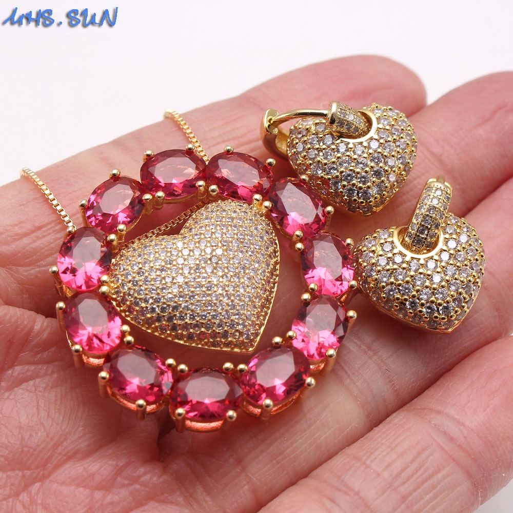 Mhs.sun valentijnsdag sieradenset voor #39 dagen met zirkonia hartvormige hanger, luxe aaa-oorbellen met cz-steentjes voor vrouwen, chokerliefhebber