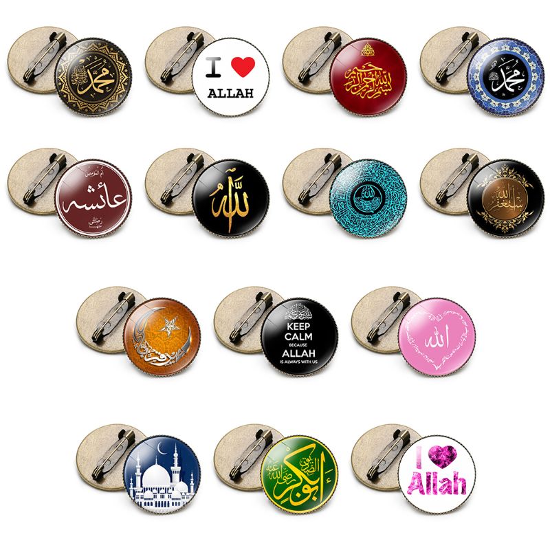 Metaal Glas Broche Vrouwen Charmant Kraag Pin Badge Moslim Islam Allah Sieraden Accessoires