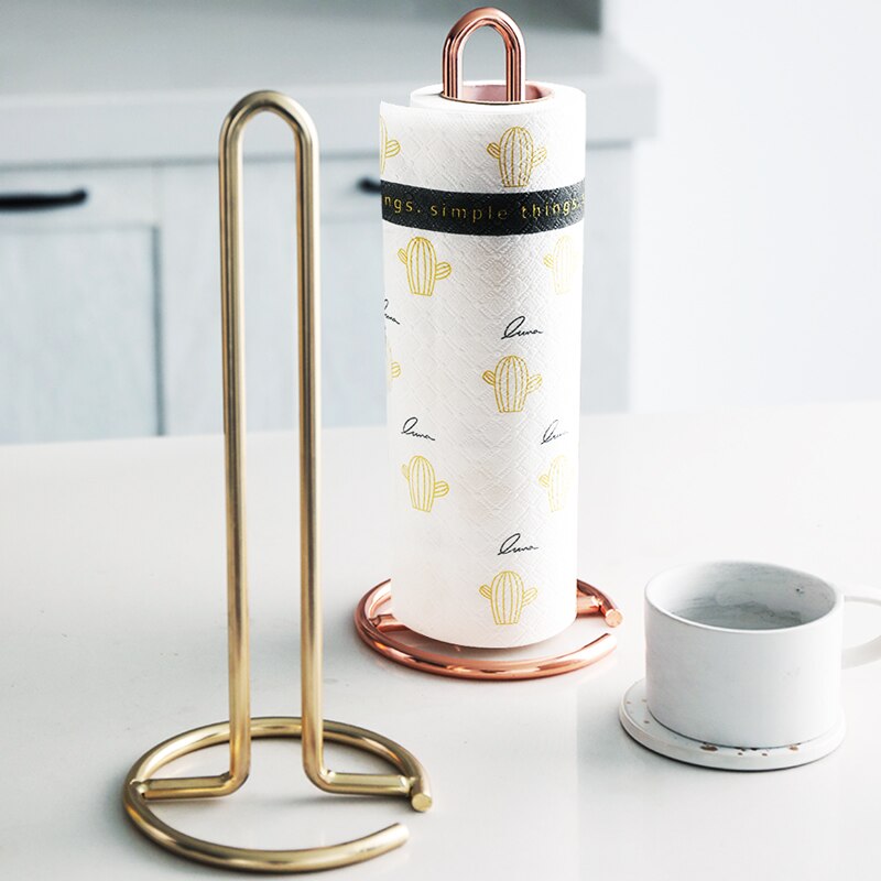 Paper Towel Holder Stainless Steel Standing Tissue Stand Rose Gold Kitchen Bathroom Napkins Rack Home Table Accessories