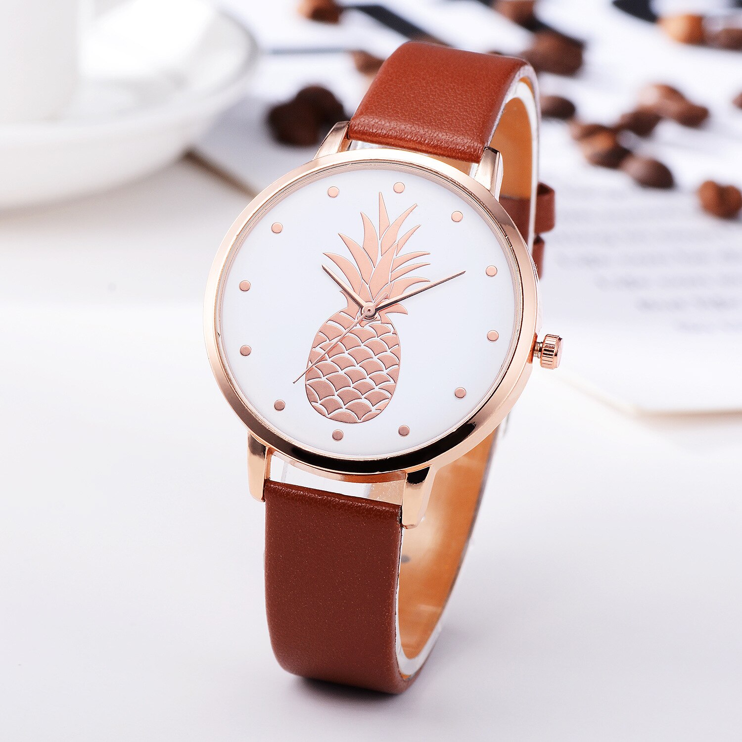 Montre à quartz analogique pour fille, bracelet en PU, motif ananas, à la , couleur, d&#39;anniversaire,: 3