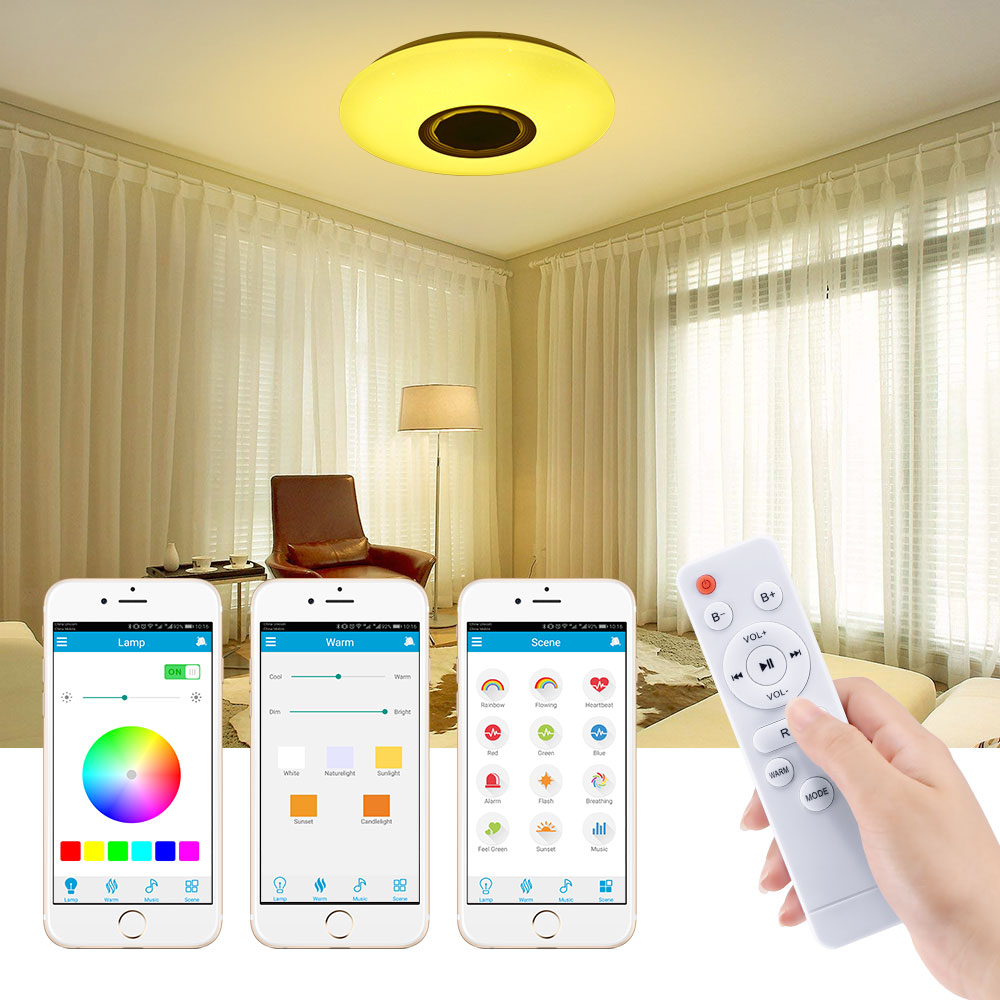 36-60W Smart Music Speaker Led Plafondlamp Rgb Embedded Ronde Ster Muziek Afstandsbediening Bluetooth Volledige kleur Plafondlamp