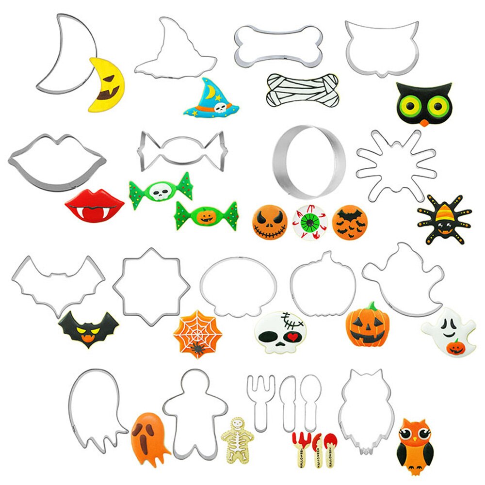 Halloween Kakformar - 19 Modeller - Rostfritt Stål Bakmallar - DIY Kex Fondant Präglingsverktyg