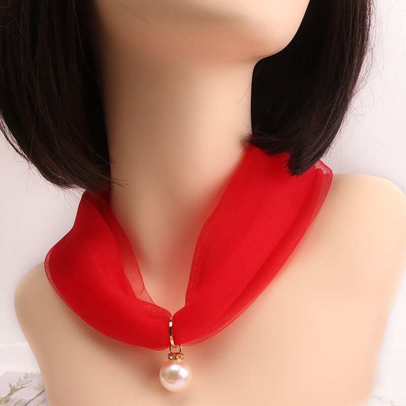 Kasure femmes mince Organza collier écharpe étroite longue cou foulards soie couleur bonbon Transparent en mousseline de soie bandeau ondulé cravate: 1