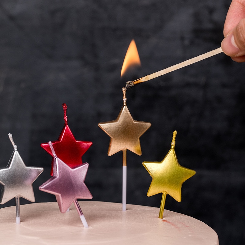 JO LIFE 5pcs/set Mental Color Flame Cake Topper Birthday Candle Twist Spiral Candles Heart Star Romantic Cake Decoration Tool