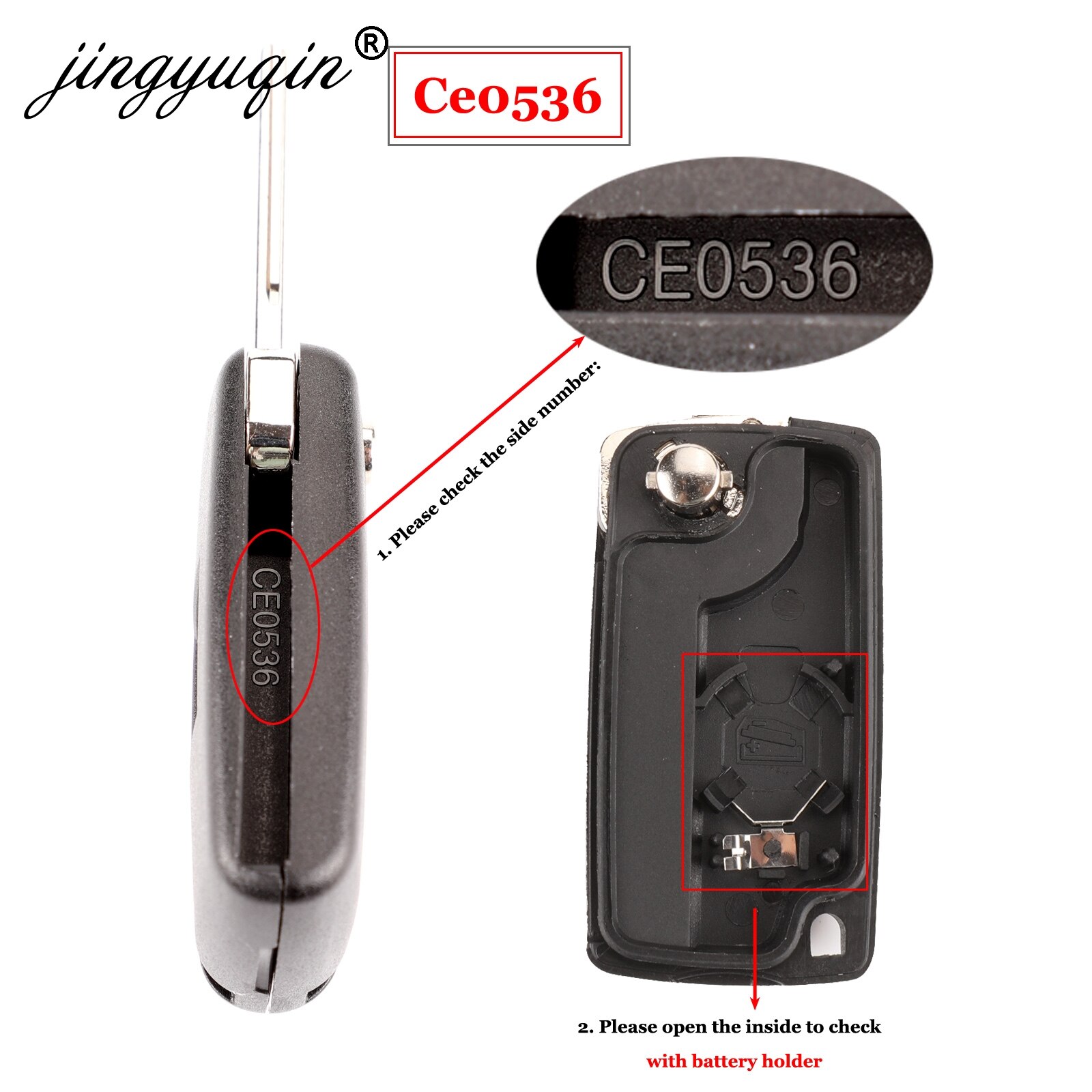 Jingyuqin 2 knapper flip sammenfoldelig nøglecase blank skal til peugeot 107 207 407 307 307s 308 407 607 807 va2/ hca  ce0523 ce0536